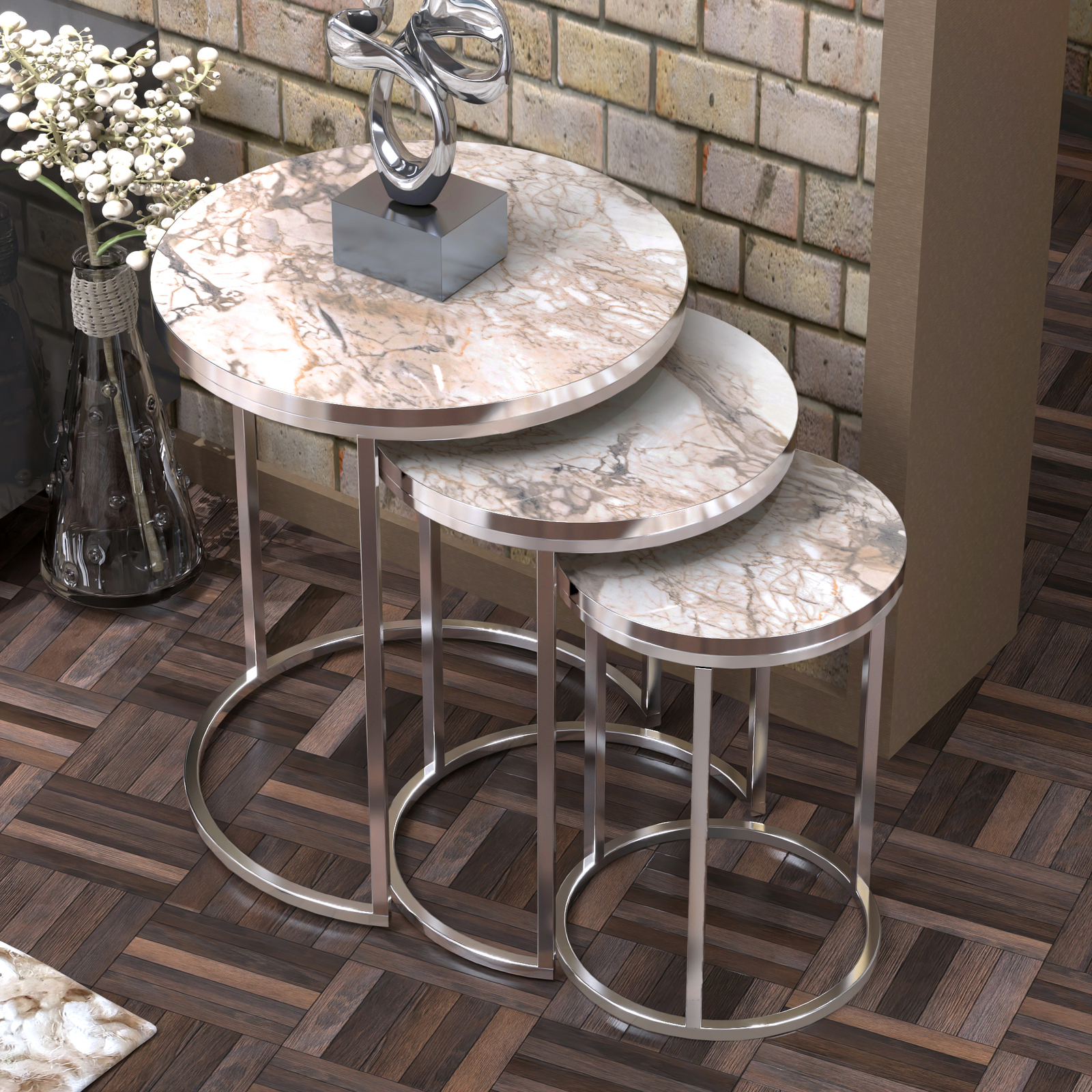 B-WARE Satztisch ’Bornholm’ im 3er Set Marmor, weiß...