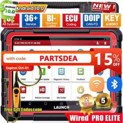 Launch X431 PRO Elite Pro 5 Bidirectional Car OBD2 Diagnostic Scanner Key Coding