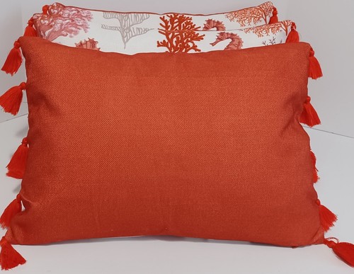 3 Milli Home Indoor Outdoor Pillows 19" X 12" Feather Filled Coral Orange, New - Picture 3 of 4