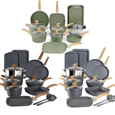 17Pcs kitchen Induction Cookware Set Granite Non Stick Saucepans Pots &Pans Set