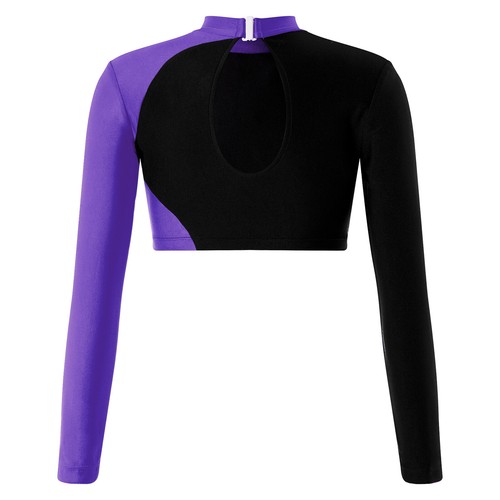 Girls Crop Top Yoga T-shirt Mock Neck Blouse Sportswear Dance Dancewear Tee Gym - Picture 93 of 94