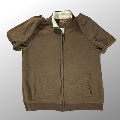 Club Room Jacket Men's XL Sherpa Fleece Lined Brown Sweatshirt