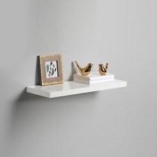 Ultra Slim High Gloss Floating Wall Shelf | 24-110cm White, Black or Grey Finish