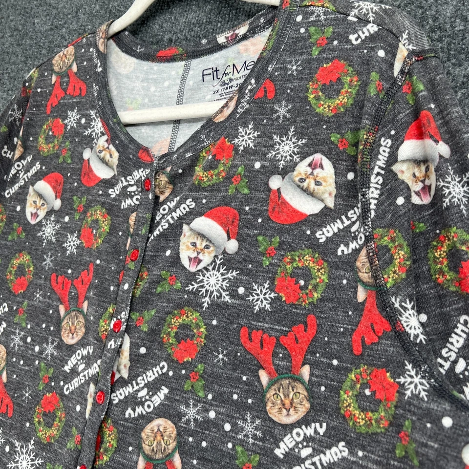 Traje de unión Fruit of the Loom para mujer Navidad gato pijama de una pieza talla grande 2X Foto 4 de 4