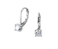 Clear Cubic Zirconia Solitaire Earrings Short Simple Classic Dangle 5/8 Long