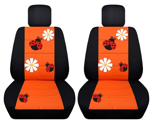 Fundas delanteras de asiento de coche negro-naranja con margarita y chinche, hibisco se adapta al escarabajo VW - Imagen 7 de 7