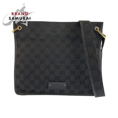 GUCCI Black Gold Hardware GG Canvas Leather 01762 Shoulder Bag Messenger Bag Lad