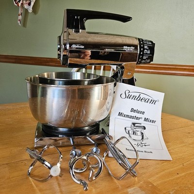 Vintage Sunbeam Deluxe Mixmaster Mixer and Accessories Baking Cooking Silver