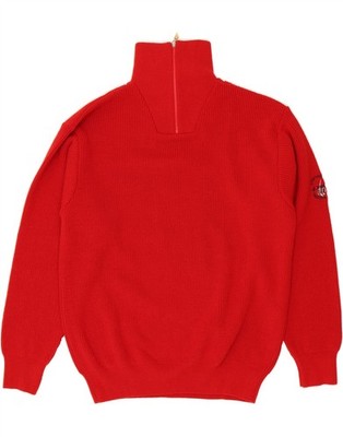 JEANTEX Mens Zip Neck Jumper Sweater Large Red Wool DI24