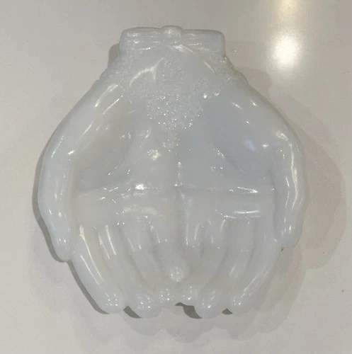 Vintage Avon Glass Open Hands Soap/KnickKnack Dish, Milk Glass