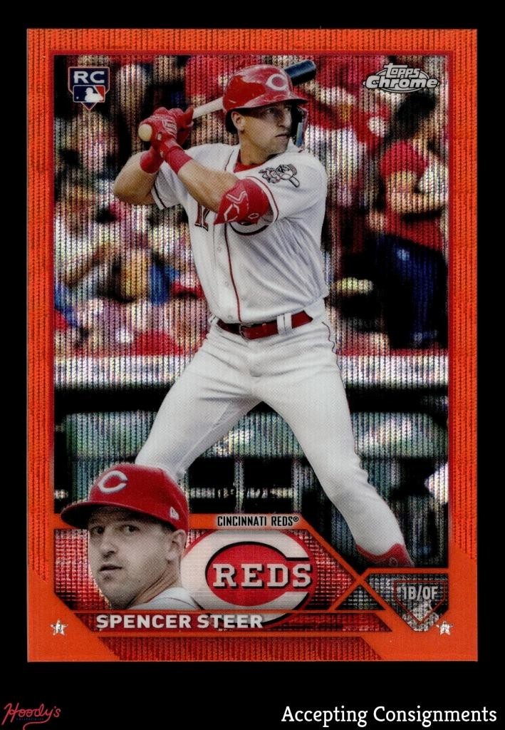 2023 Topps Chrome Orange Wave Refractors #146 Spencer Steer RC ROOKIE 08/25 Reds