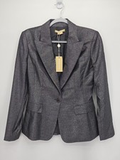 New Michael Kors Collection Italy Gunmetal Metallic Wool Blazer Jacket Womens 6