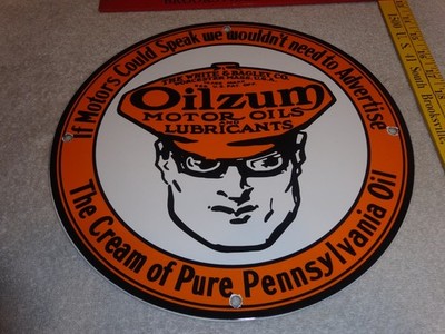 VINTAGE OILZUM MOTOR OILS LUBRICANTS WHITE & BAGLEY CO. PORCELAIN