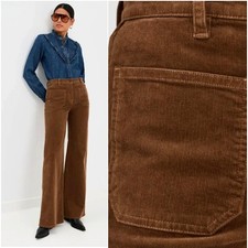 NWT Nili Lotan 0 Florence Wide Leg Corduroy Flare Pant 450 High Rise Cafe Brown