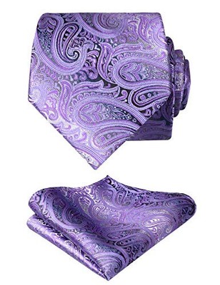  Mens Gradient Paisley Necktie and Pocket Square Set A1-lilac