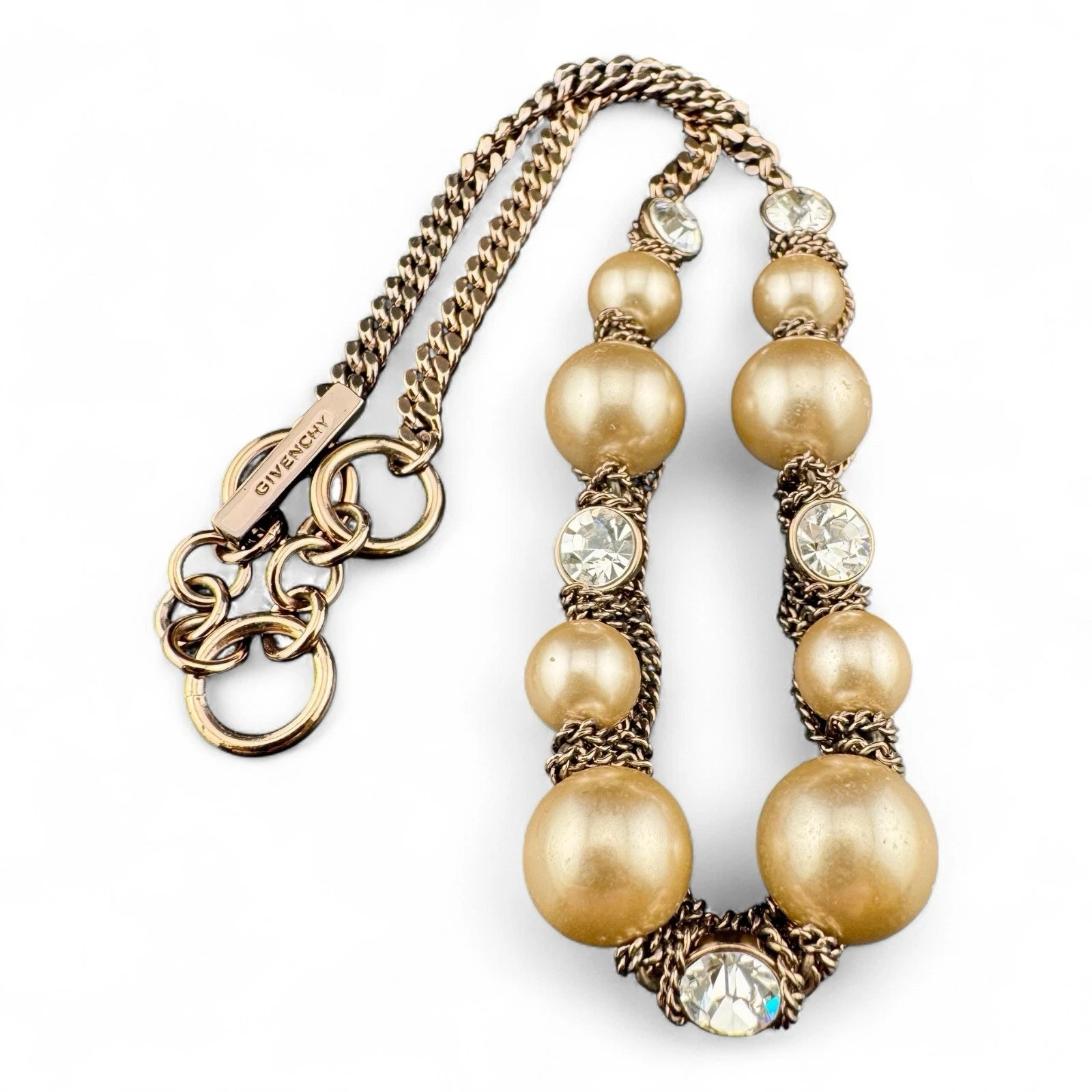 Collana firmata GIVENCHY tono oro finta tonalità oro perle e strass cristallo