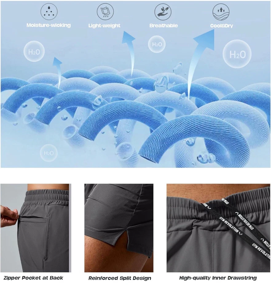 SHORTS GYM REVOLUTION MENS WORKOUT GYM TRAINING SPORTS RUNNING  FITNESS 5 pcs  - Image 2 of 4