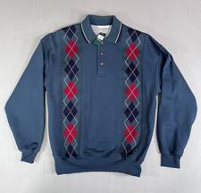 Vintage St Michael Argyle Polo Sweatshirt Mens Small Blue 1995 BNWT Deadstock