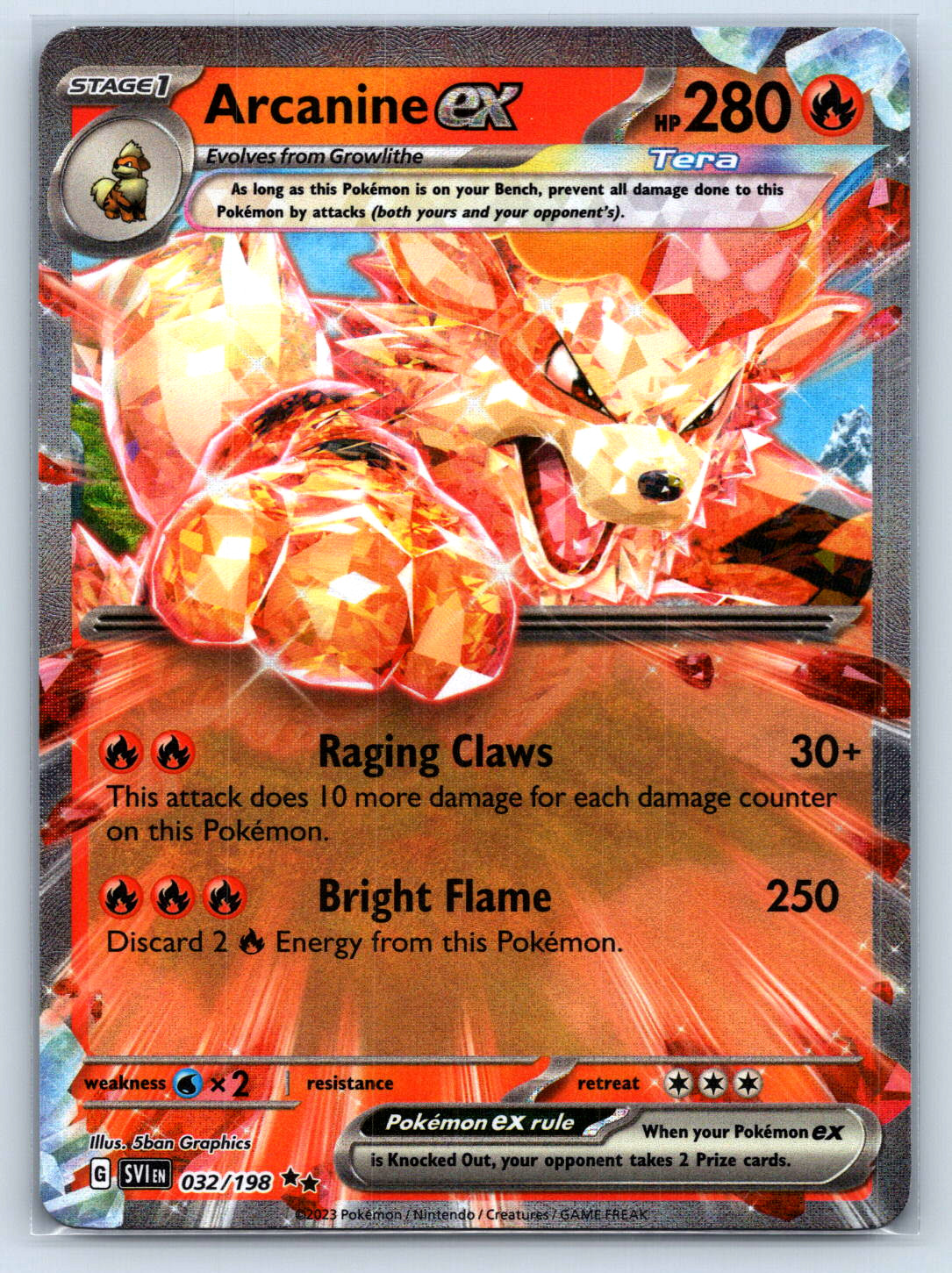 Pokemon TCG Scarlet & Violet Base Set 032/198 Arcanine EX NM