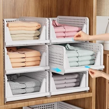 5 Pack Stackable Closet Storage Basket, Multifunctional & Foldable Closet Org...