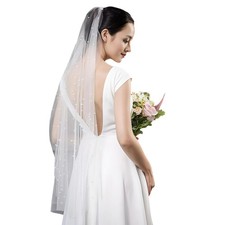 Ivory Pearl Bride Wedding Veil 1-Tier Fingertip Length Tulle with Comb Bridal