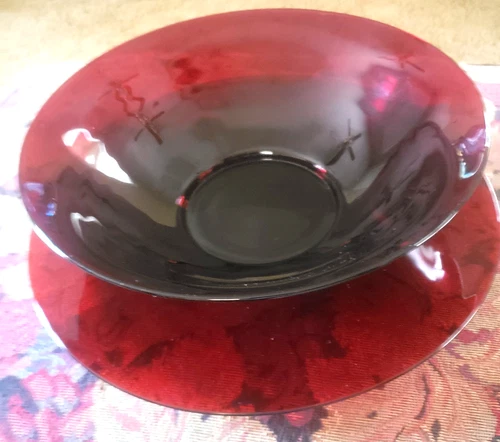 Vtg. Anchor Hocking Royal Ruby Salad Bowl With Underplate Set