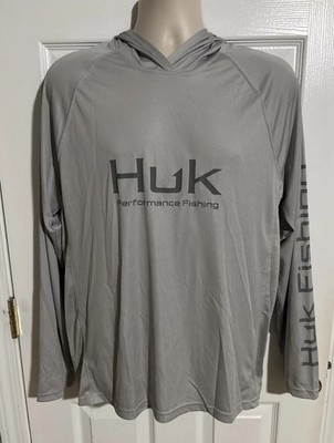 Huk Vented Pursuit Hoodie Lightweight Gray UPF 50+ Lightweight Fishing Shirt M