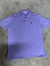 Peter Millar Men  s Polo Shirt Size Large Purple Short Sleeve Striped Golf