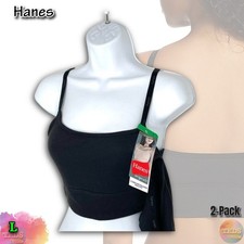 NWT Hanes Ultimate Originals L 2-Pack Longline Pullover Bralettes Black Ribbed