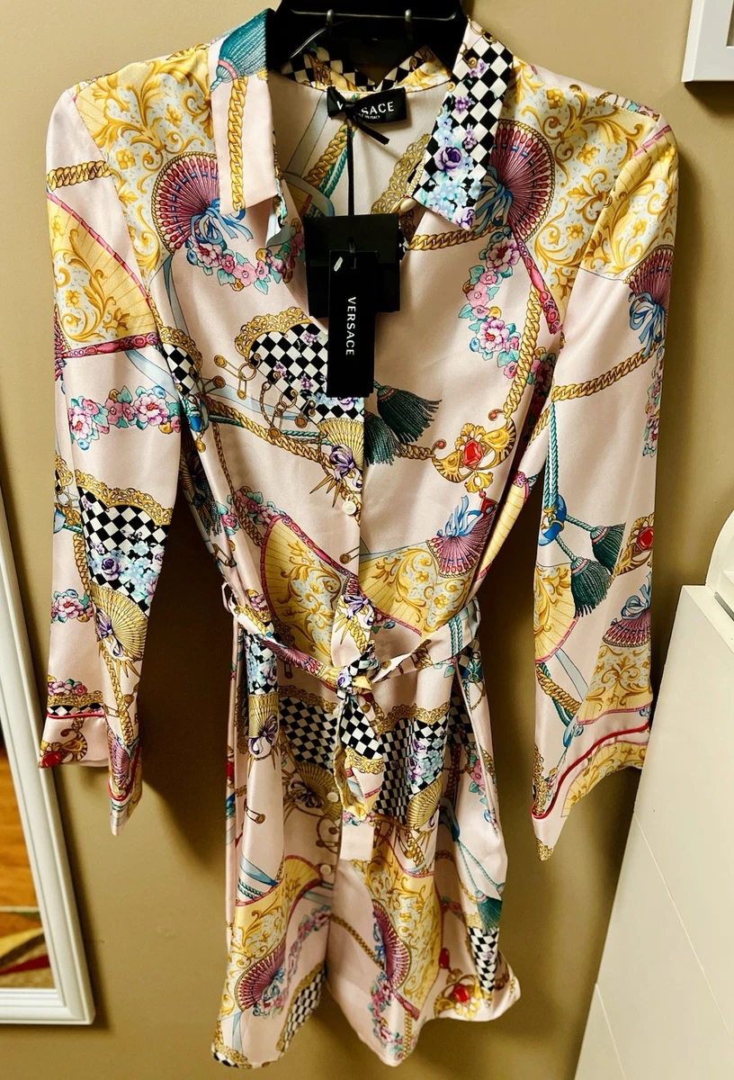 oversized versace shirt dress Printed Silk Twill Mini Shirt Dress Black,Print