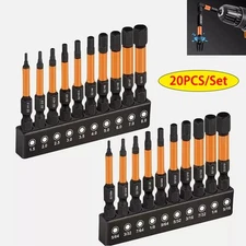 20Pcs Impact Hex Head Allen Wrench Drill Bit Set Metric SAE 1/4" Shank 2" Long