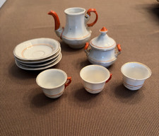 Vintage 9-Piece Orange  White Miniature Porcelain Tea Set