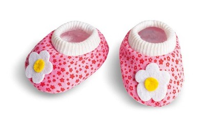 Heless 947 - Schuhe für Puppen, mit weiß-gelber Blumenapplikation, rosa, Größe 3