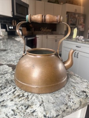 Tagus-Made in Portugal-R52-Vintage Copper Teapot w/Wood Handle-Cottage Original