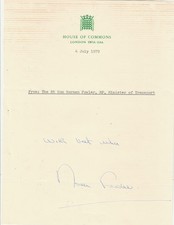 Norman Fowler Conservative  Minister of Transport Signed on Commons Headed Paper