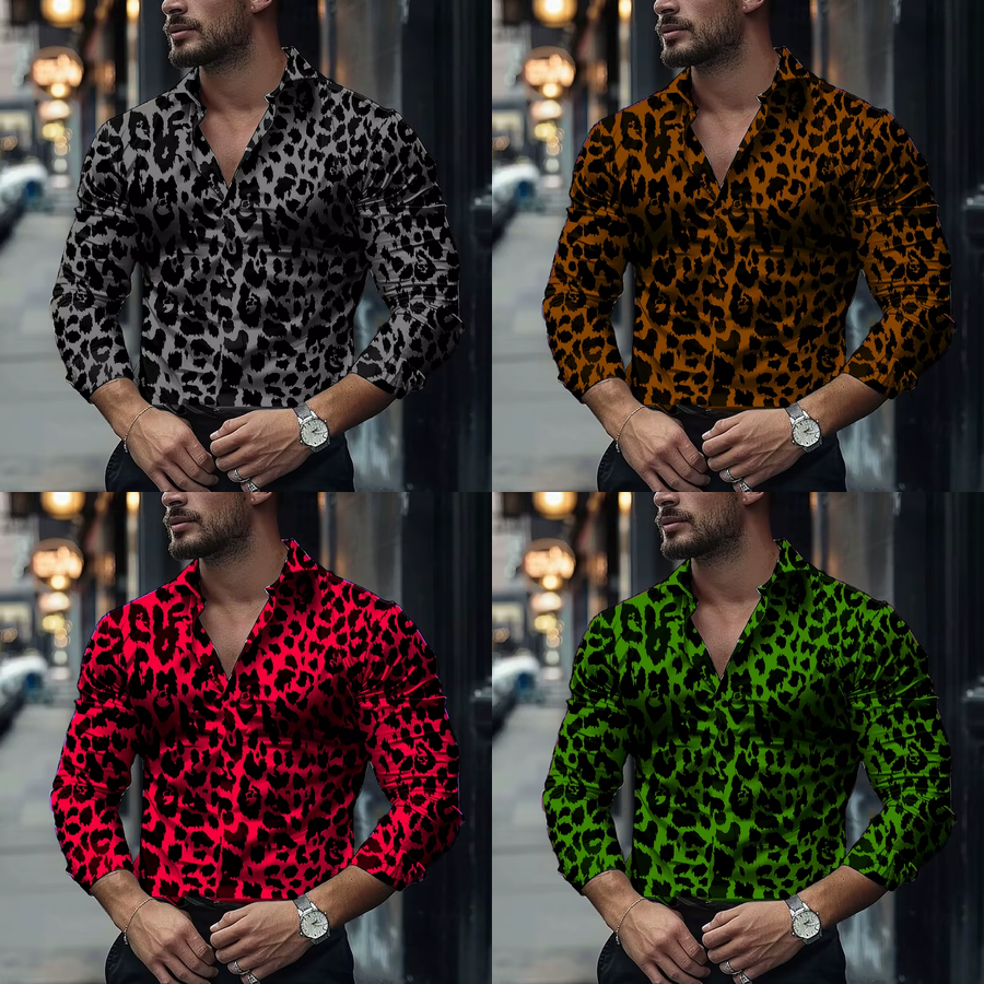 Button Down Shirt Men Shirts Leopard Pattern 3D Printed Single Breasted Shirt-image