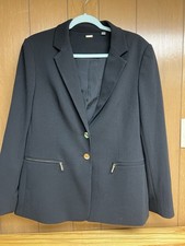 Tahari Black Blazer Jacket Women  s Size 12 Silver Buttons Zip Pockets Lined