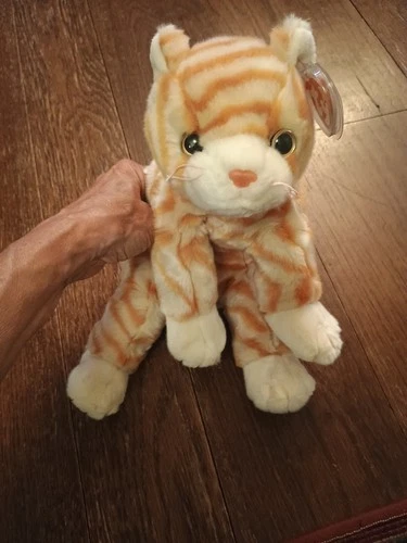 Vtg TY Plush AMBER the CAT BEANIE Buddie MINT w TAGS Striped Kitty Toy 1999 12"
