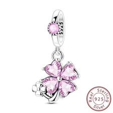 MULA European 925 Sterling Silver Charm Pink Clover Pendant For Women Bracelet
