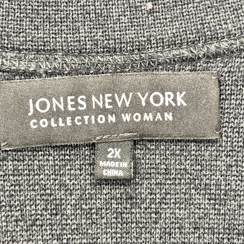 Jones New York Collection Blazer Womens 2X Gray Leather Front Panels Notch Lapel - Image 3 of 4