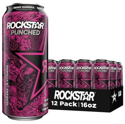 Rockstar Energy Drink Punched Berry Sangria, 16oz Cans (12 Pack)