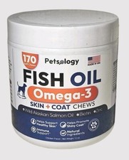 Petsology Fish Oil Omega-3 Skin  Coat 170 Soft Chews Salmon Biotin Zinc 07/2026