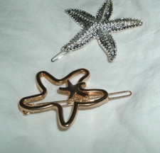 VINTAGE PAIR SILVER AND GOLDTONE STARFISH POST CLIP HAIR BARRETTES