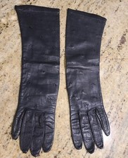 Vintage Womens Size S Black Leather Lined Formal 13" Long Gloves Woven Pattern