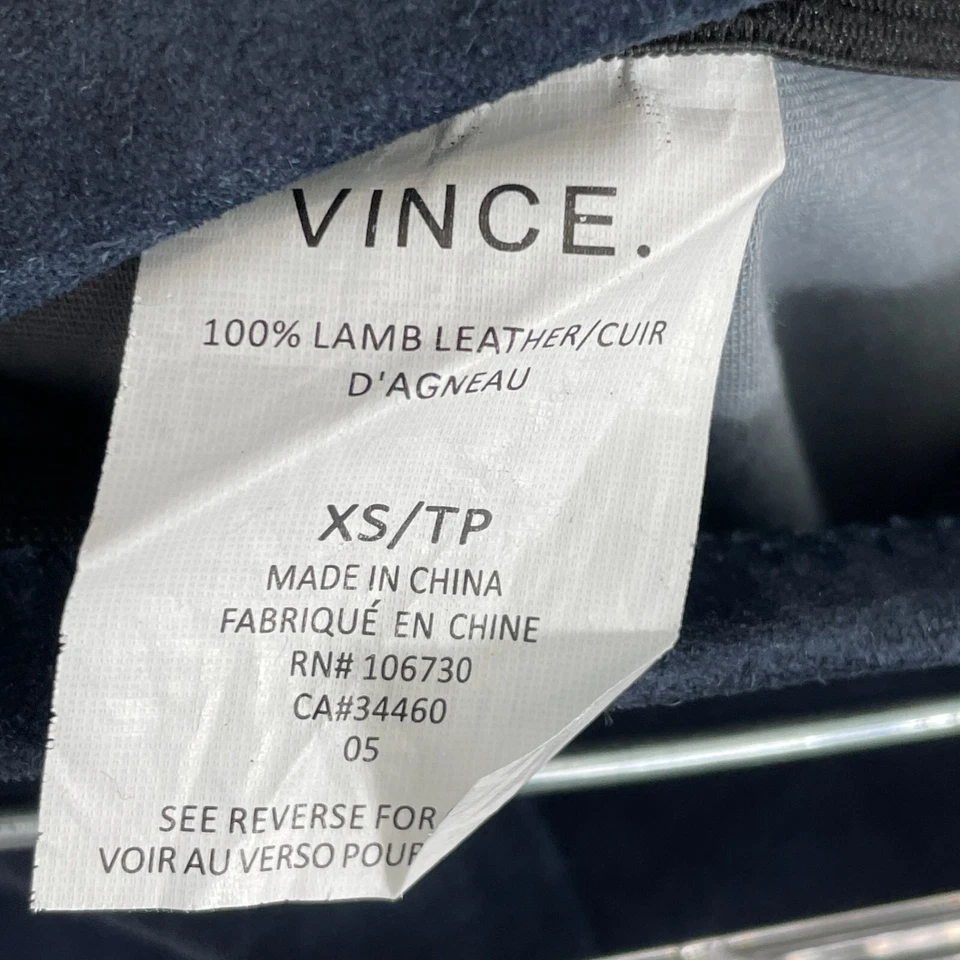 Vince Mujer XS Azul Marino 100% Cuero Cordero Gamuza Leggings Con Cremalleras al Tobillo Foto 4 de 4