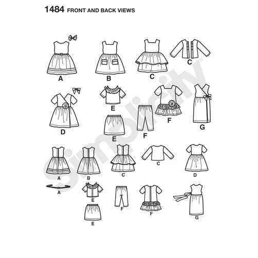 Simplicity Sewing Pattern 1484 Dolls Clothes to fit Dolls approx 18in 45.5 cm - image 3 of 4