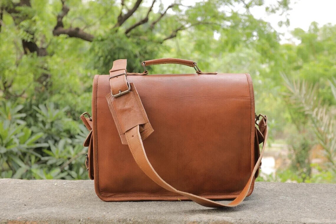 Business Satchel Handbag New Vintage Men Brown Leather Messenger Shoulder Bag