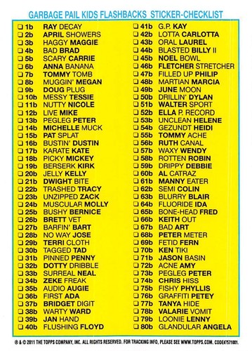 GARBAGE PAIL KIDS 2011 FLASHBACK SERIES 2 PICK-A-CARD YELLOW BASE STICKERS TOPPS - Picture 261 of 321