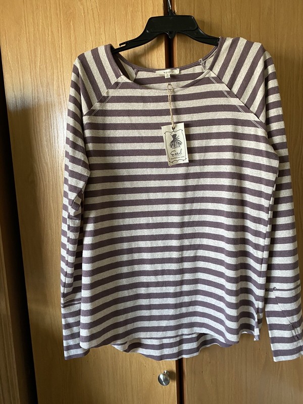 Easel Dusty Plum And Oatmeal Striped Top Size L