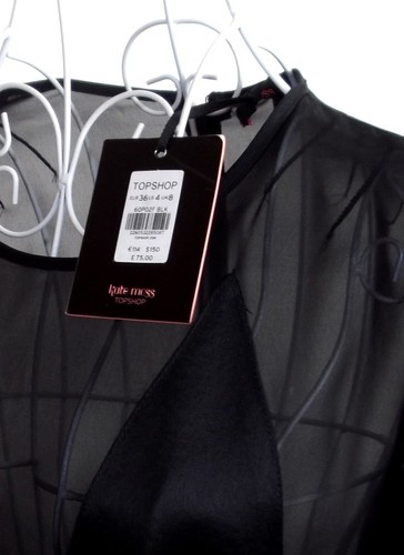 BNWT TOPSHOP KATE MOSS Black Satin & Sheer Chiffon Playsuit UK Size 8 - Picture 6 of 6